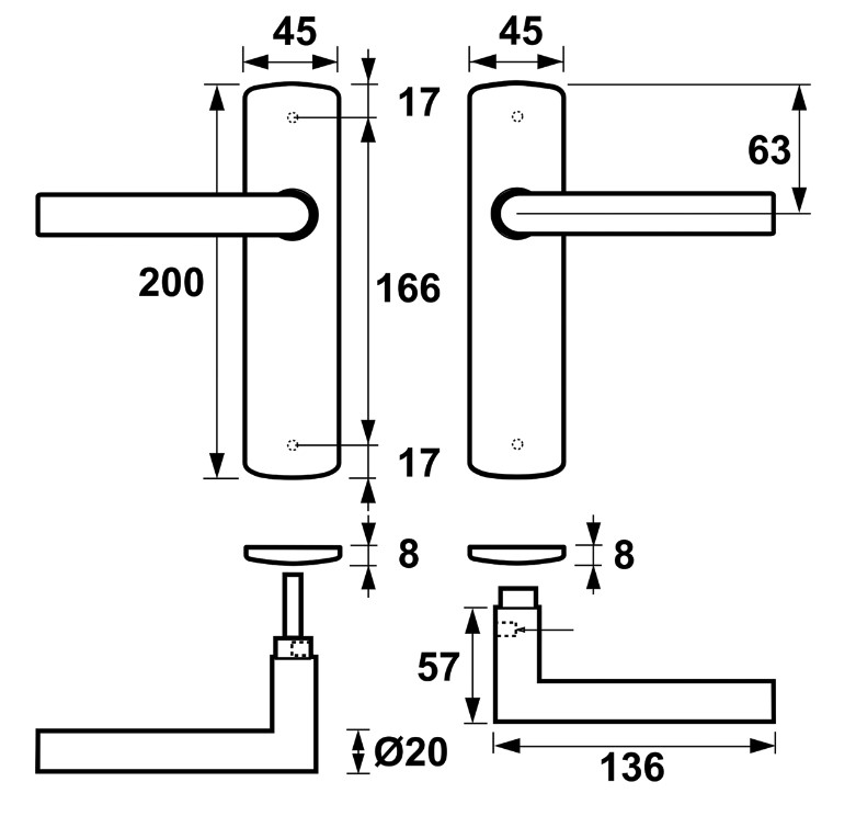 AXA curve klik schild blind met deurkruk Milan aluminium brons