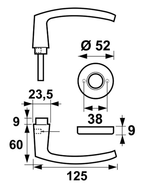 AXA Deurkruk Blok met rond rozet aluminium goud