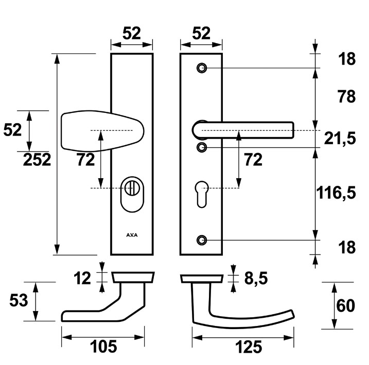 AXA Edge Plus veiligheidsbeslag PC72 met kerntrekbeveiliging Wing-greep/kruk SKG3 Aluminium F1