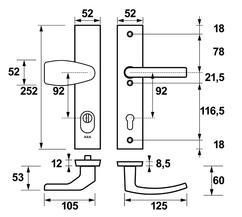 AXA Edge Plus veiligheidsbeslag PC92 SKG3 met kerntrekbeveiliging Wing-knop/kruk Zwart