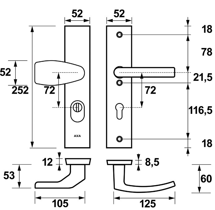 AXA Edge Plus veiligheidsbeslag PC72 SKG3 met kerntrekbeveiliging Wing-knop/kruk Zwart