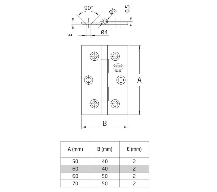 AMIG scharnier Mod. 1002 chroom 60x40 mm - Afbeelding 2