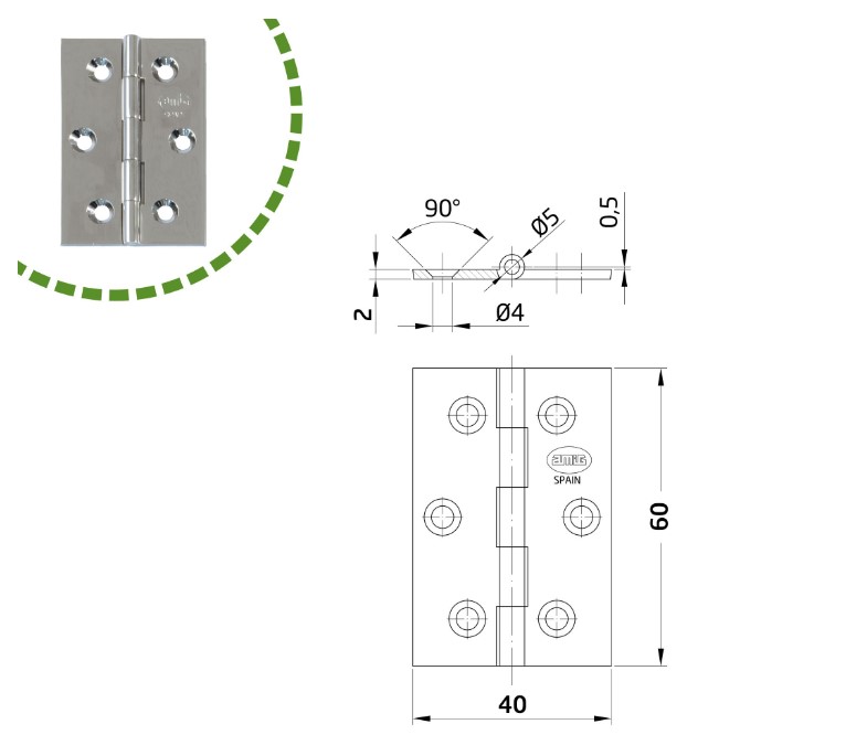 AMIG scharnier Mod. 1002 chroom 60x40 mm - Afbeelding 4