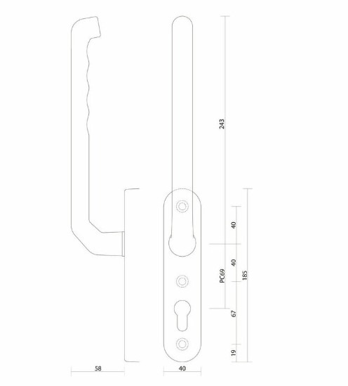 Binnen greep voor S2 hefschuifbeslag verdekt 40GR OV