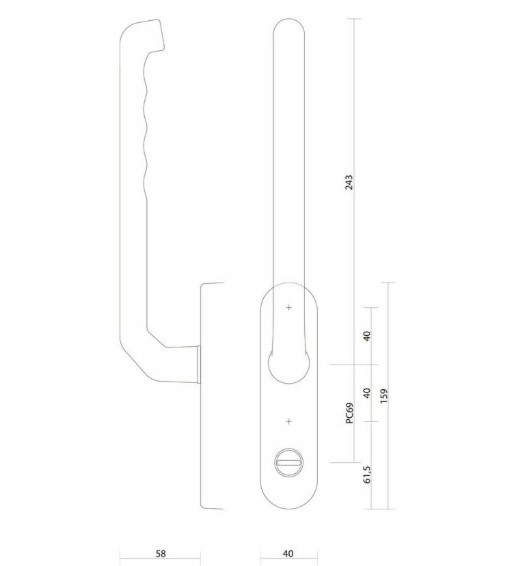 Buitengreep voor S2 hefschuifbeslag 40GR OV SKG3 PC69 mm