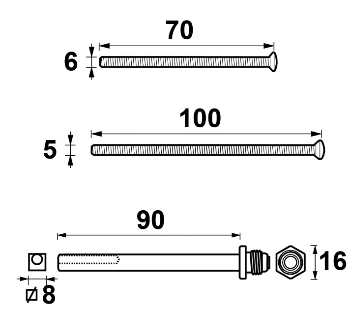 AXA verleng set voor achterdeur set knop-kruk tot deurdikte 65 mm rvs