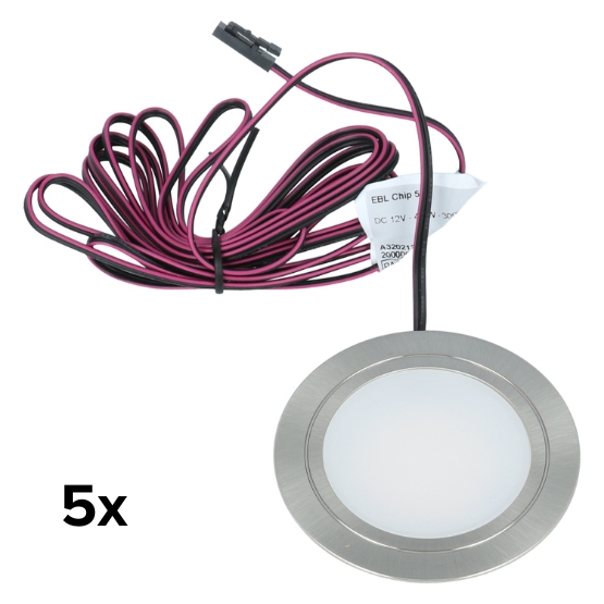 Set van 5 led spots inbouw RVS-look