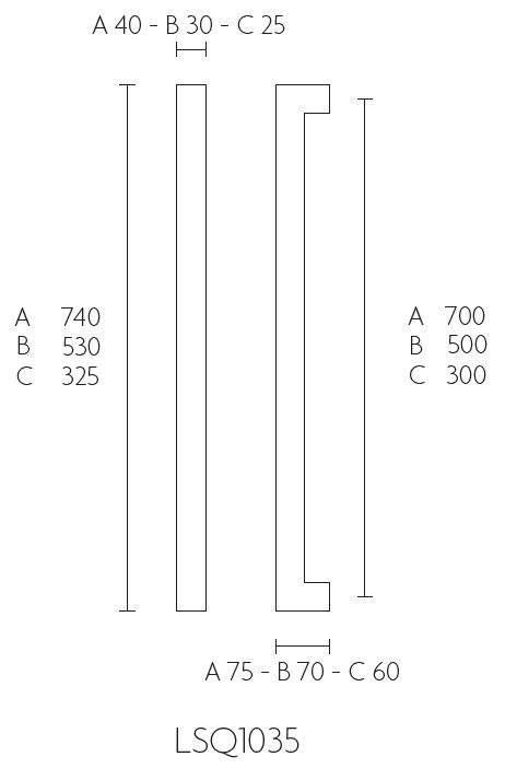 Set deurgrepen SQUARE LSQ1035A PA 700 mm mat rvs - Afbeelding 2