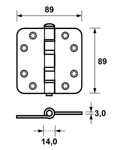 AXA kogellagerscharnier 89x89x3 verzinkt ronde hoeken - Afbeelding 2
