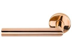Gatdeel Links Deurkruk BASIC LBII-19 op ronde rozet PVD Gepolijst Koper