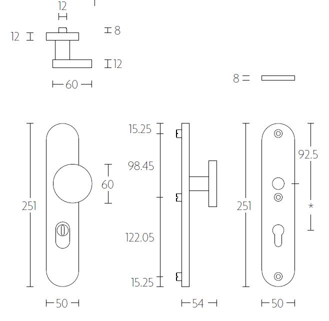 Veiligheidsbeslag PC72 met kerntrek beveiliging BASICS LB60-50KT knop/kruk SKG3 rvs - Afbeelding 2