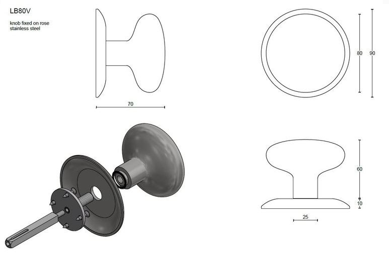 Voordeurknop BASICS LB80V vast met rozet PVD licht brons - Afbeelding 2