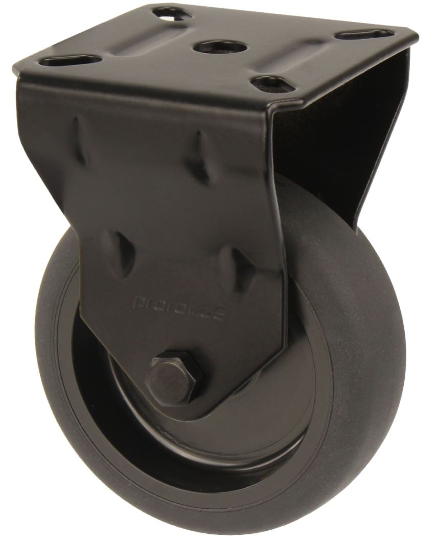 Bokwiel Zwart met bevestigingsplaat 50 mm