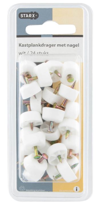 24 Starx kastplankdragers met afgeplat steunvlak, nagel Ø15 mm-dik 7 mm wit - Afbeelding 2