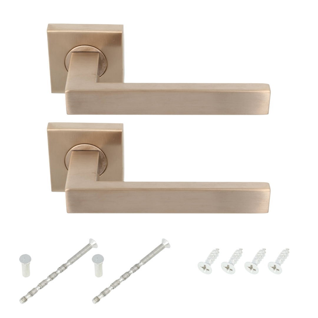 Deurklink Basis Rechthoek op geveerd rozet PVD licht brons - Afbeelding 5