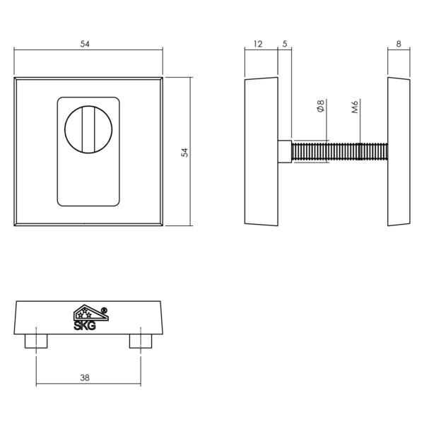 Intersteel SKG3 veiligheid achterdeur set Jura vierkant PVD messingkleur - Afbeelding 4