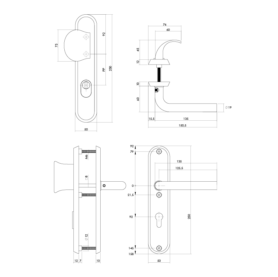 Intersteel SKG3 veiligheidsbeslag ovaal greep/kruk Luzern PC92mm met kerntrekbeveiliging PVD messingkleur - Afbeelding 2