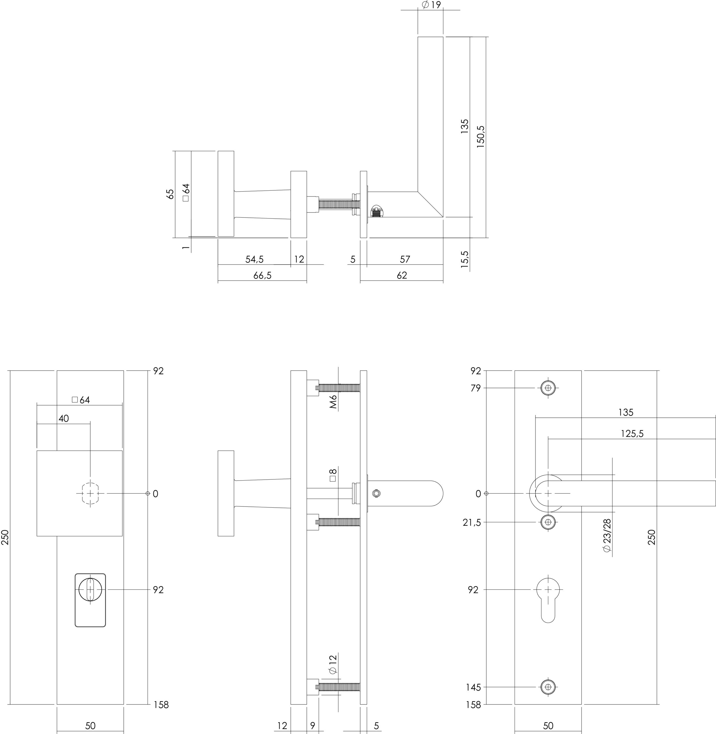 Intersteel SKG3 veiligheidsbeslag rechthoekig greepkruk Jura PC92mm met kerntrekbeveiliging PVD messing getrommeld