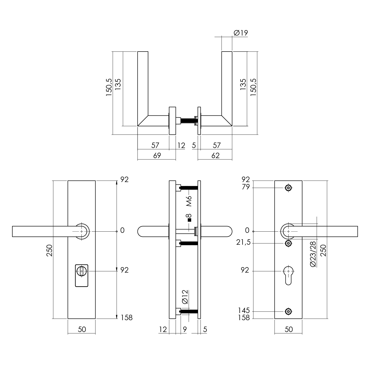 Intersteel SKG3 veiligheidsbeslag rechthoekig kruk/kruk Jura PC92mm met kerntrekbeveiliging PVD messingkleur - Afbeelding 2