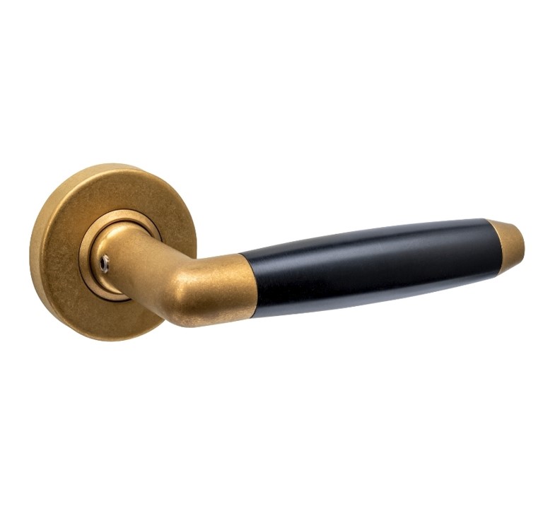 Intersteel enkele deurklink Combinatie op rozet verdekt ø53x10mm PVD messing getrommeld/zwart