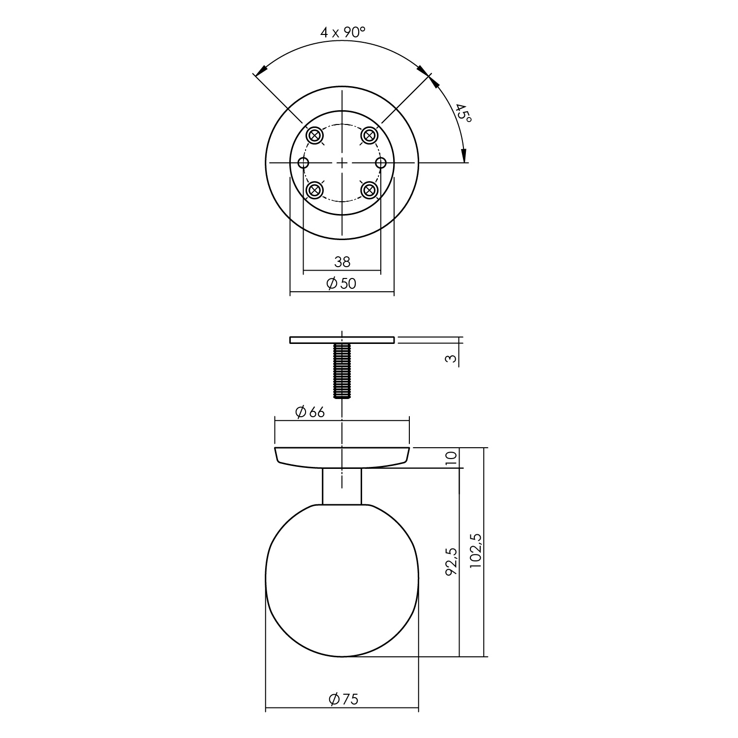 Intersteel voordeurknop bol ø75mm éénzijdige montage PVD messing getrommeld - Afbeelding 2