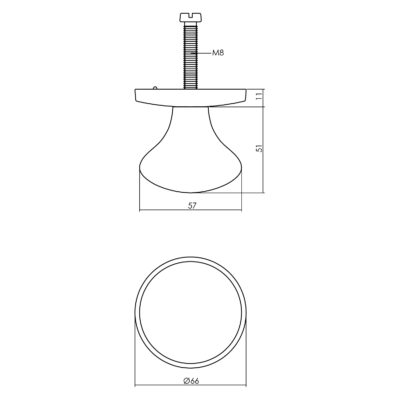 Intersteel Voordeurknop Paddenstoel ø58mm éénzijdige Montage PVD Messing Getrommeld