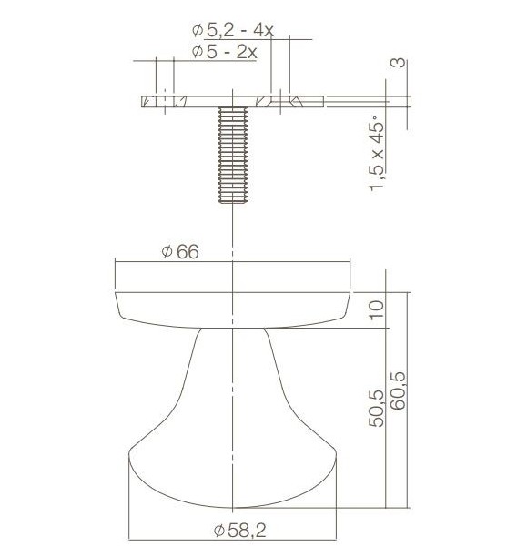 Intersteel voordeurknop paddenstoel ø58mm éénzijdige montage PVD messing getrommeld - Afbeelding 2