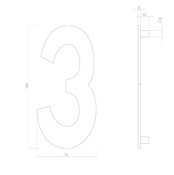 Intersteel huiscijfer 3 150 mm PVD messing getrommeld - Afbeelding 2