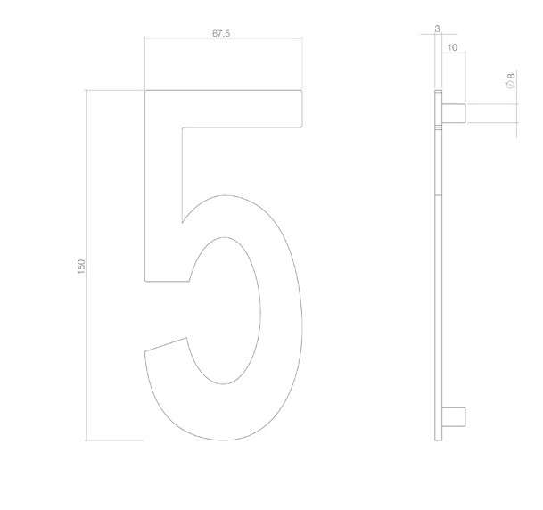 Intersteel huiscijfer 5 150 mm PVD messing getrommeld - Afbeelding 2