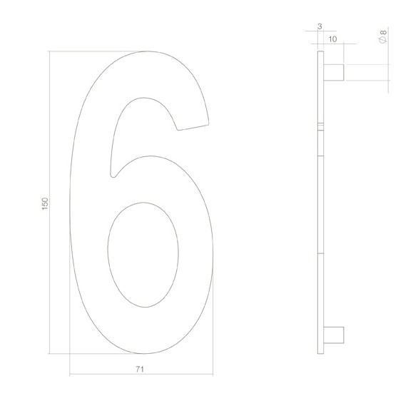 Intersteel huiscijfer 6 150 mm PVD messing getrommeld - Afbeelding 2