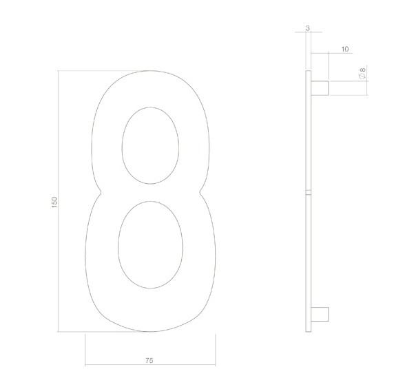 Intersteel huiscijfer 8 150 mm PVD messing getrommeld - Afbeelding 2