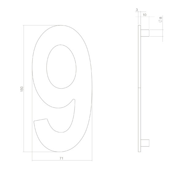 Intersteel huiscijfer 9 150 mm PVD messingkleur - Afbeelding 2