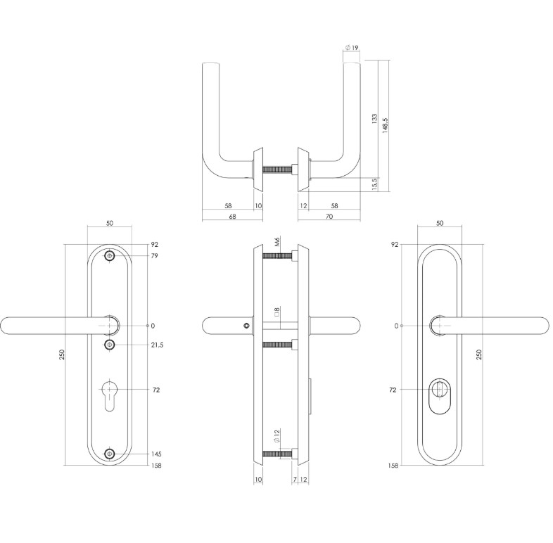 Intersteel SKG3 veiligheidsbeslag ovaal kruk/kruk Luzern PC72mm met kerntrekbeveiliging PVD messingkleur - Afbeelding 2
