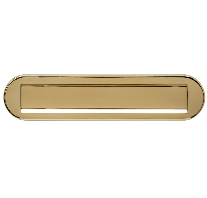 Intersteel briefplaat ovaal met klepregenrand PVD messingkleur