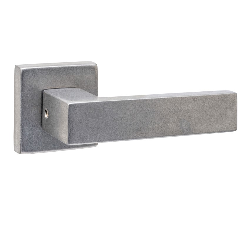 Intersteel set achterdeurbeslag vierkant deurkruk Amsterdam met massieve rozetten rvs getrommeld