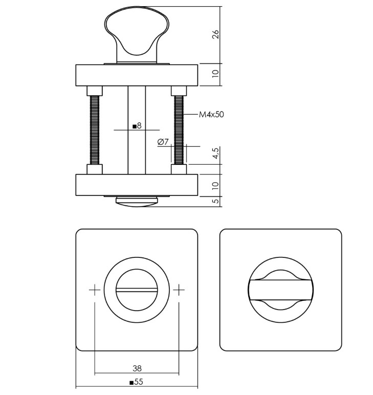 Intersteel wc-sluiting 8 mm vierkant 55x55x10mm chroom - Afbeelding 2