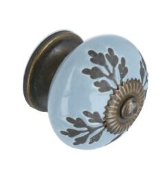 Knop bloem lichtblauw 40 mm porselein