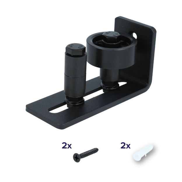 Verstelbare ondergeleider voor schuifdeur wandmontage grote rol mat zwart - Afbeelding 2