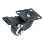 Zwenkwiel met rem en bevestigingsplaat zwart Ø40x20 mm