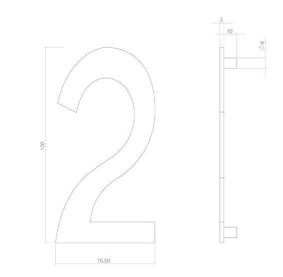 Intersteel huiscijfer 2 150 mm PVD messingkleur - Afbeelding 2