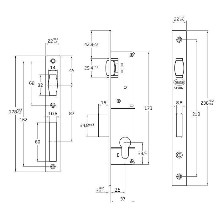 Rolslot met sluitplaat PC85 doornmaat 25 mm nikkel - Afbeelding 2