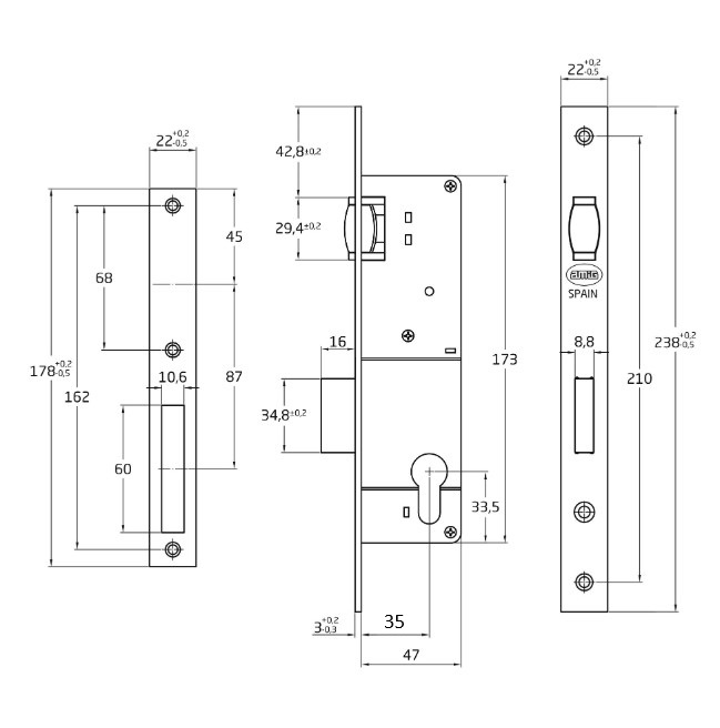 Rolslot met sluitplaat PC85 doornmaat 35 mm nikkel - Afbeelding 2