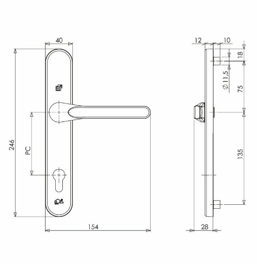 S2 veiligheidsbeslag 4021 smal buiten schild platte kruk PC72 OV SKG2 - Afbeelding 2