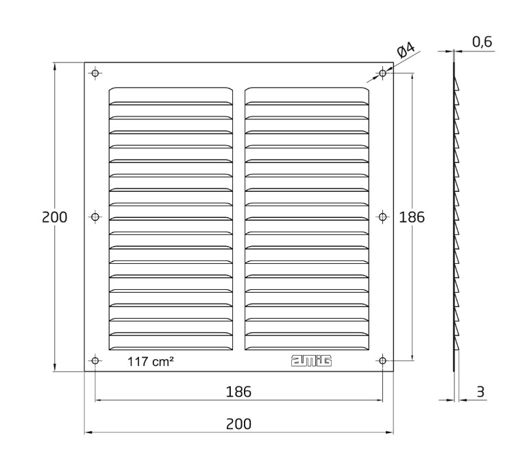 Schoepenrooster 200x200 mm aluminium zilver - Afbeelding 2