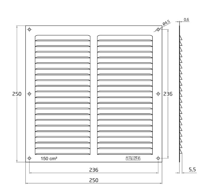 Schoepenrooster 250x250 mm aluminium zwart - Afbeelding 2