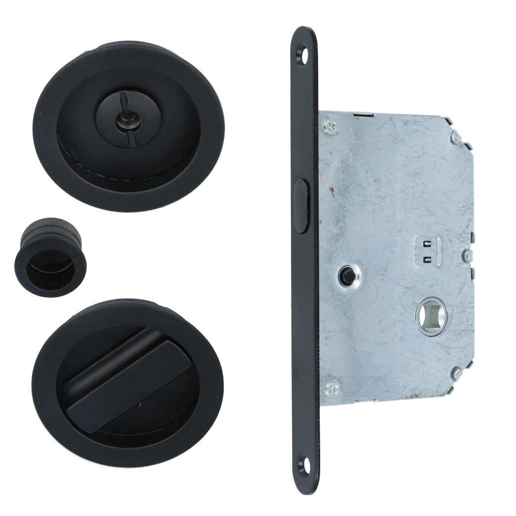 Slotset voor schuifdeur rond mat zwart