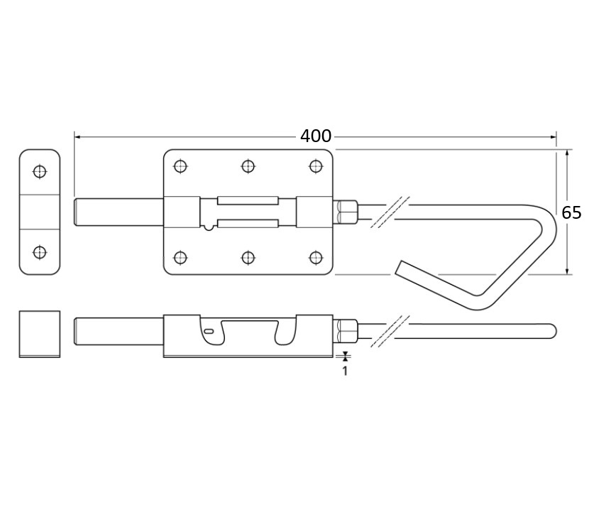 Staartgrendel met sluitbeugel 400x65 mm zwart - Afbeelding 2