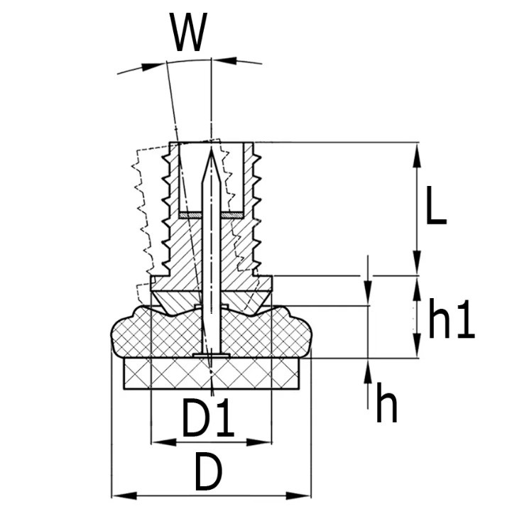 Vloerdop voor stoelpoten ø23 mm met metalen stift en vilt 19x1,5-2 mm - Afbeelding 2