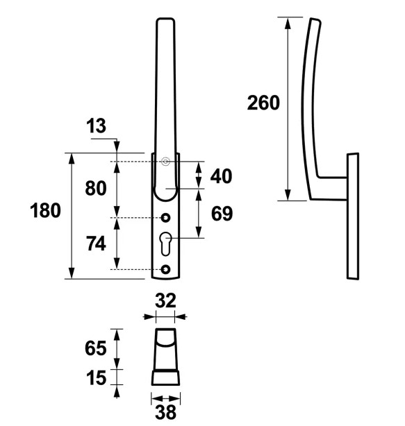 AXA hefschuifbeslag Curve binnenschild PC69 zwart SKG3