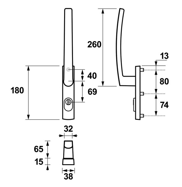 AXA hefschuifbeslag Curve buitenschild PC69 zwart SKG3 - Afbeelding 2